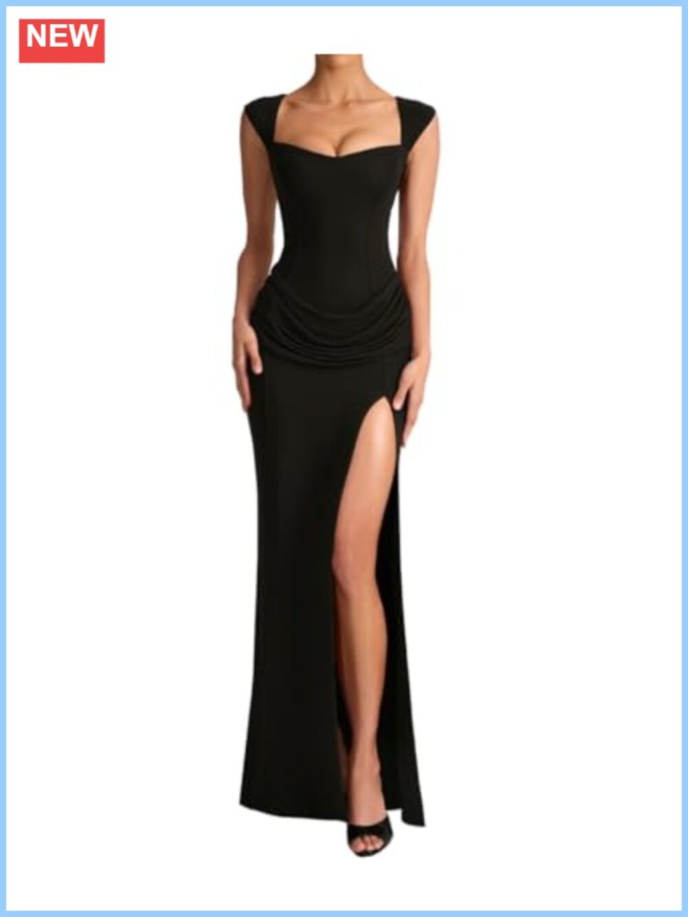 Formal Long Maxi Dress Ruched High Slit Square Neck Bodycon Gown